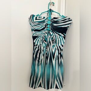 Sky 100% Silk Halter Turquoise Stone  Mini Dress Tunic Y2K Large $248